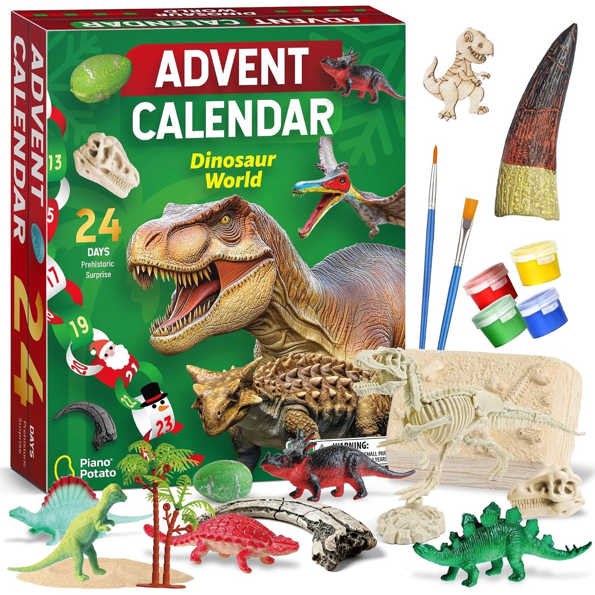 EDUMAN Dinosaur World -adventtikalenterilaatikko hahmoineen ja maaleineen