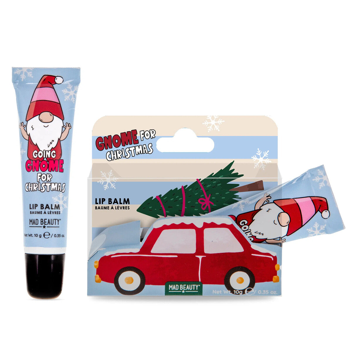 Gnome for Christmas-läppbalsamtub bredvid sitt kort