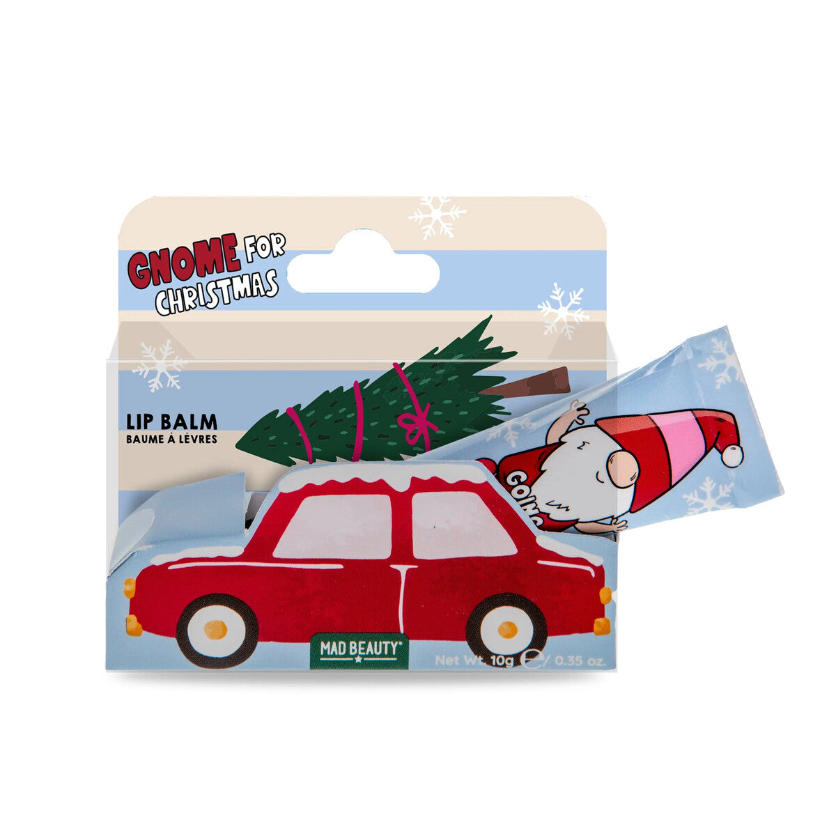 Gnome for Christmas-läppbalsam i sin förpackning