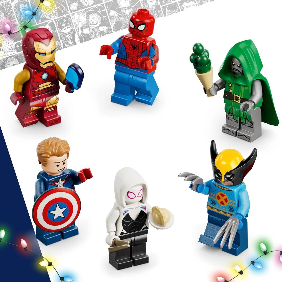 The six superhero minifigures