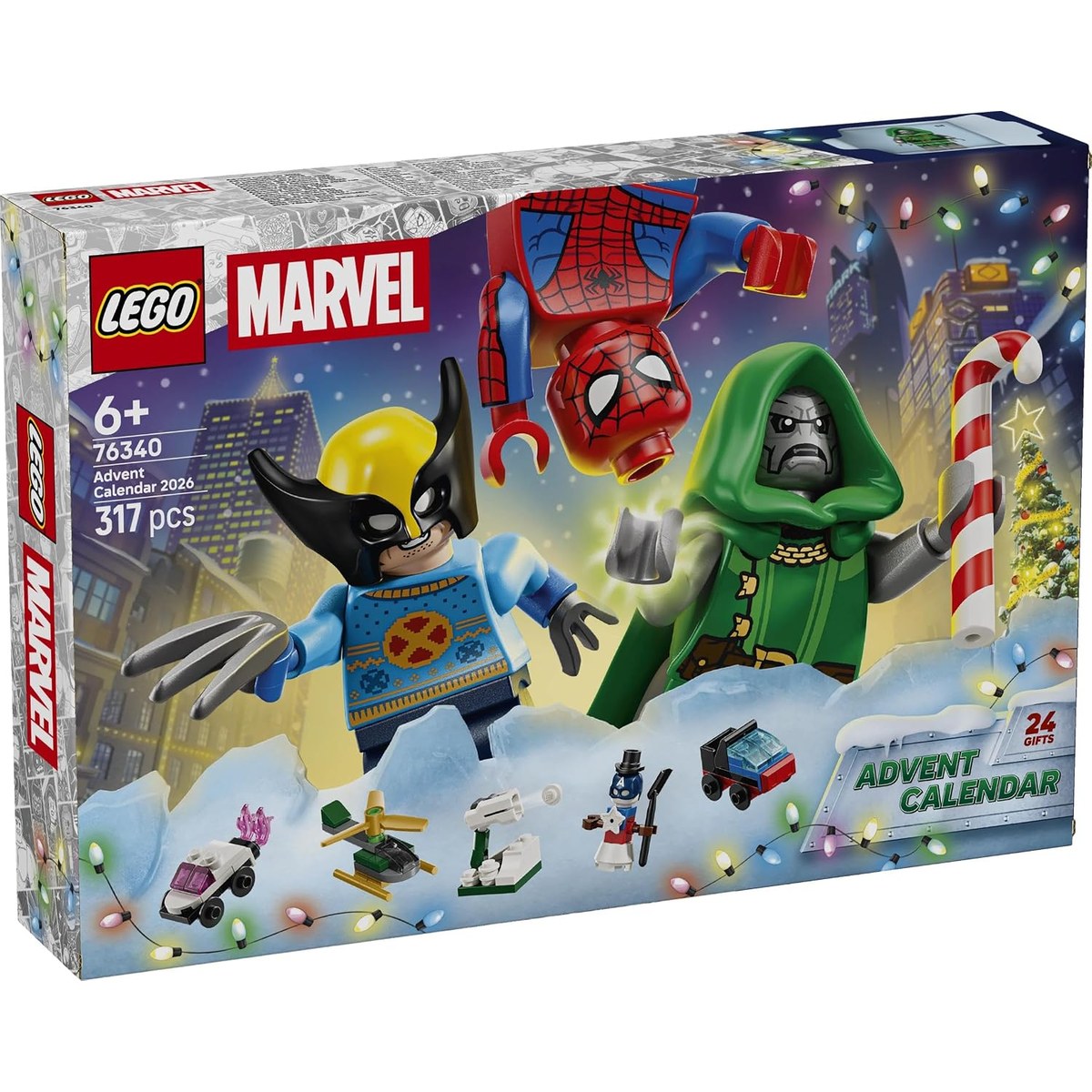 Front of the LEGO Marvel advent calendar box