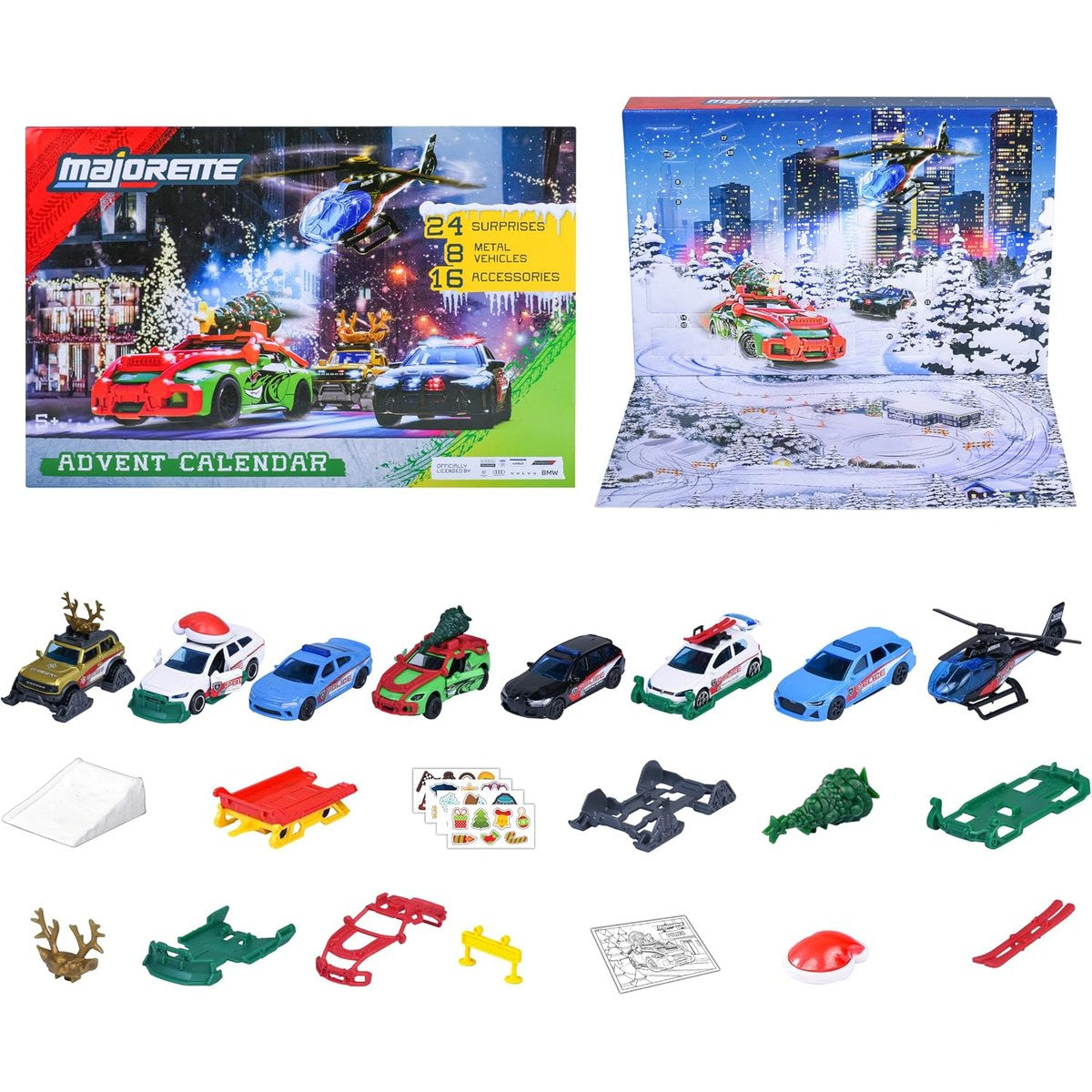 Majorette advent calendar box with the cars and accessories in front