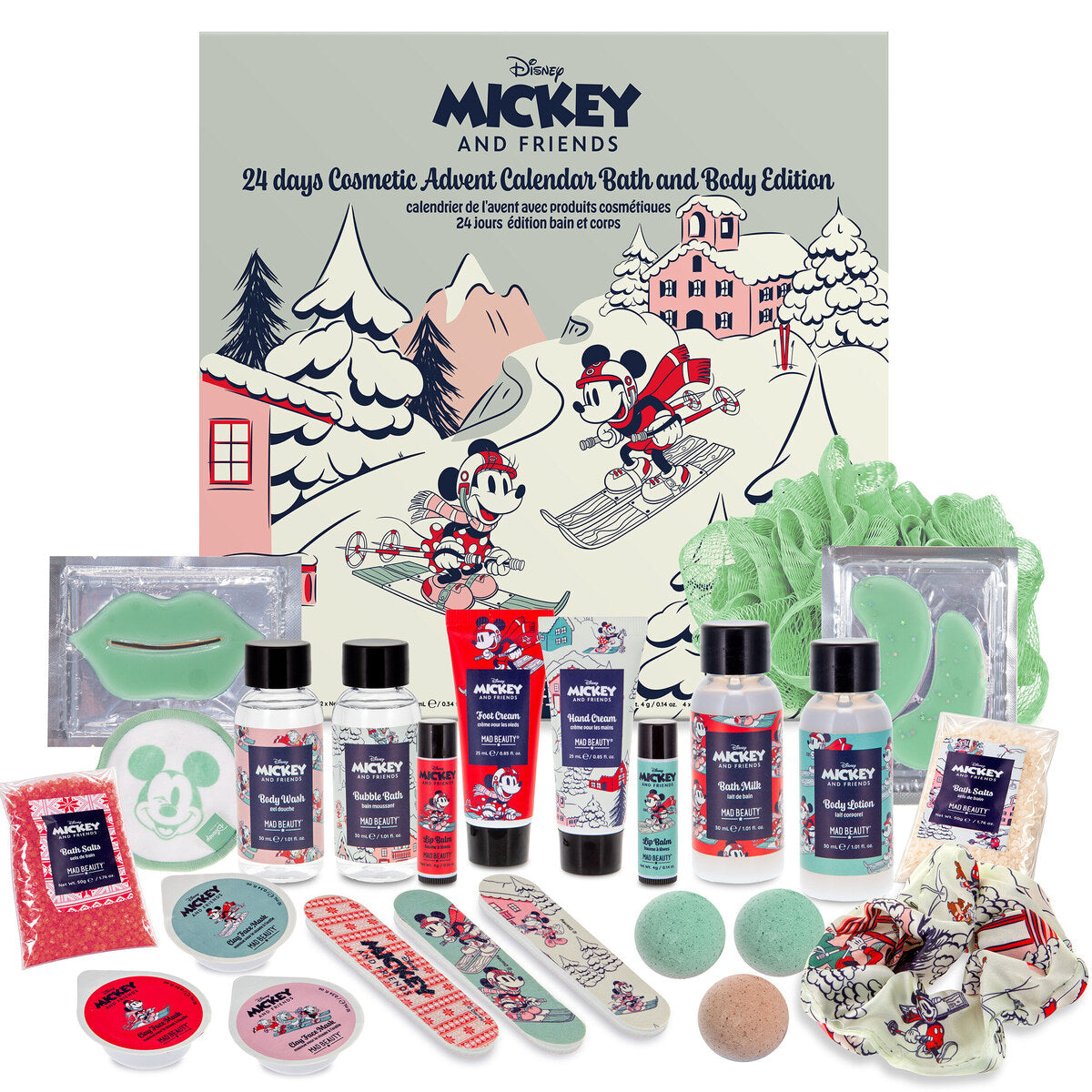 Mickey & Friends Advendikalendri karp vanni- ja kehahooldustoodetega ees