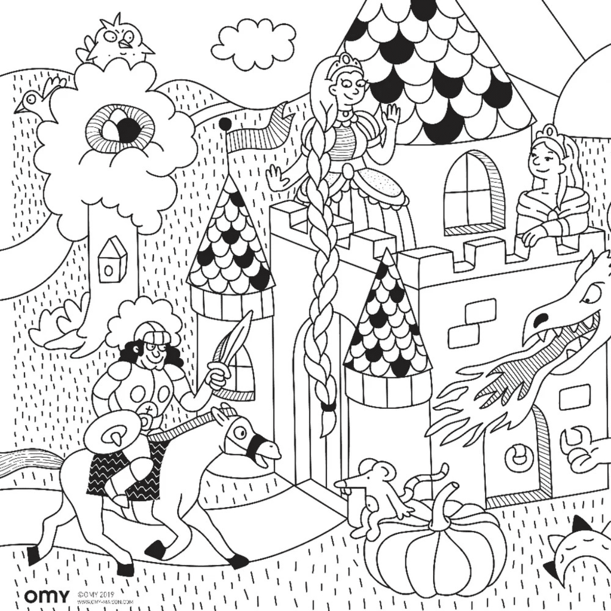 OMY Colouring Pocket Poster — Princess and Dragon - Lastenurk.com