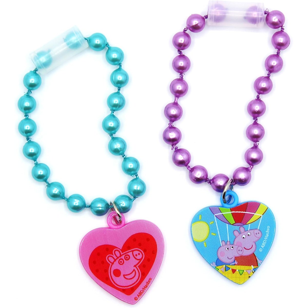 Two Peppa Pig heart bracelets