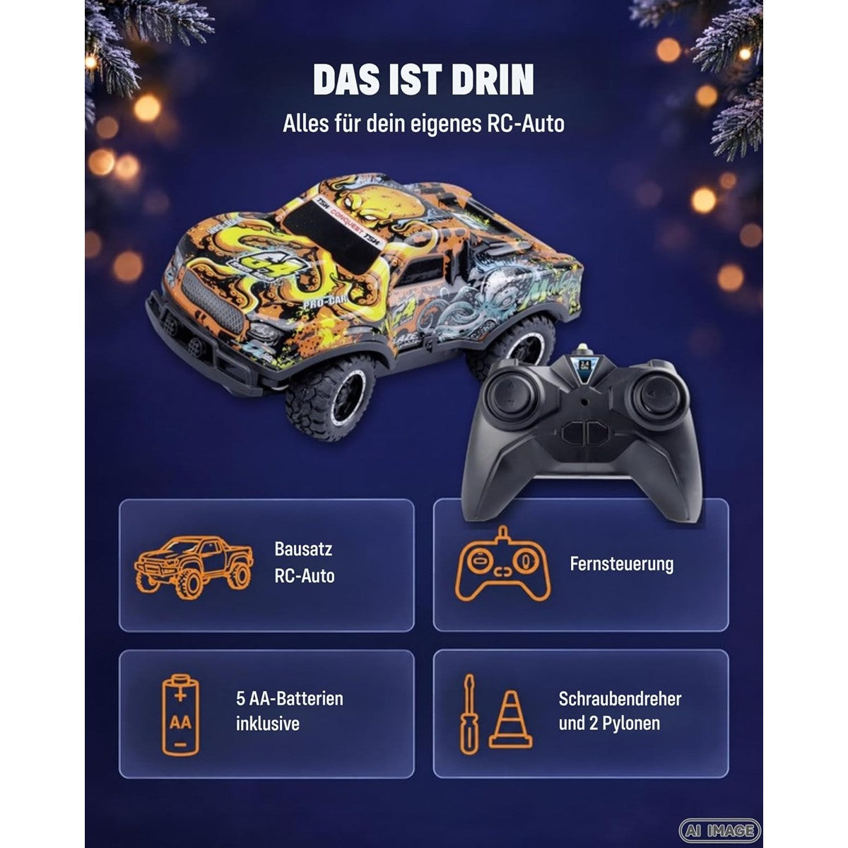 The car, the remote control and what comes in the box