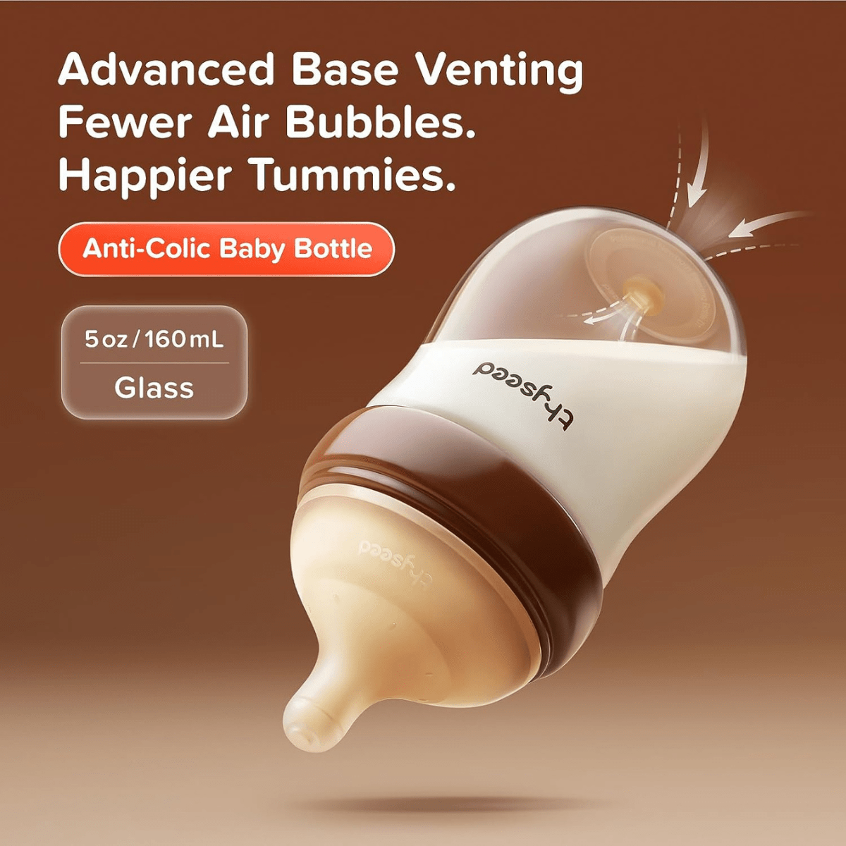Thyseed Glass Natural Anti‑Colic Baby Bottle, 160 ml - Lastenurk.com